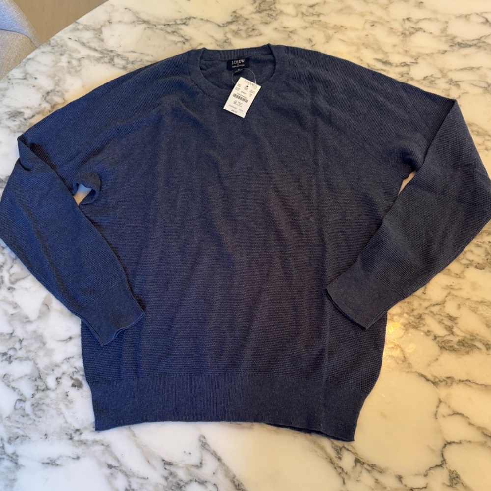 J Crew Navy Blue Cotton Seed Stitch Crewneck Sweater - Picture 6 of 8